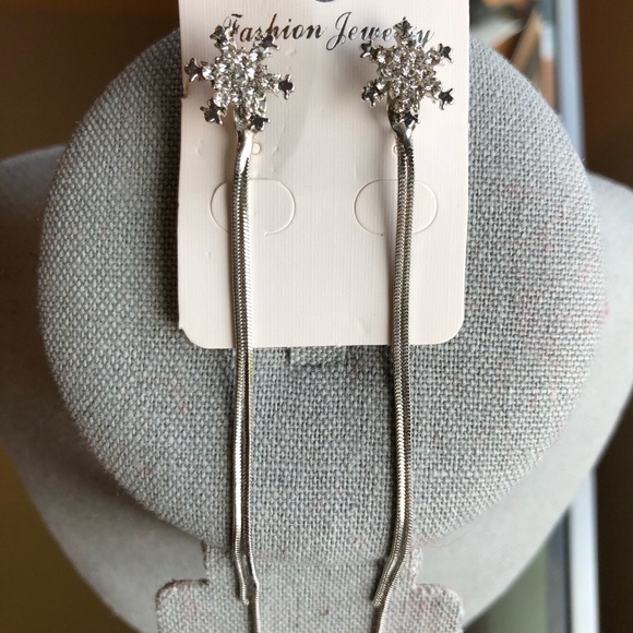 Silver Long Crystal Tassel Dangle Earrings - Picture 3 of 4